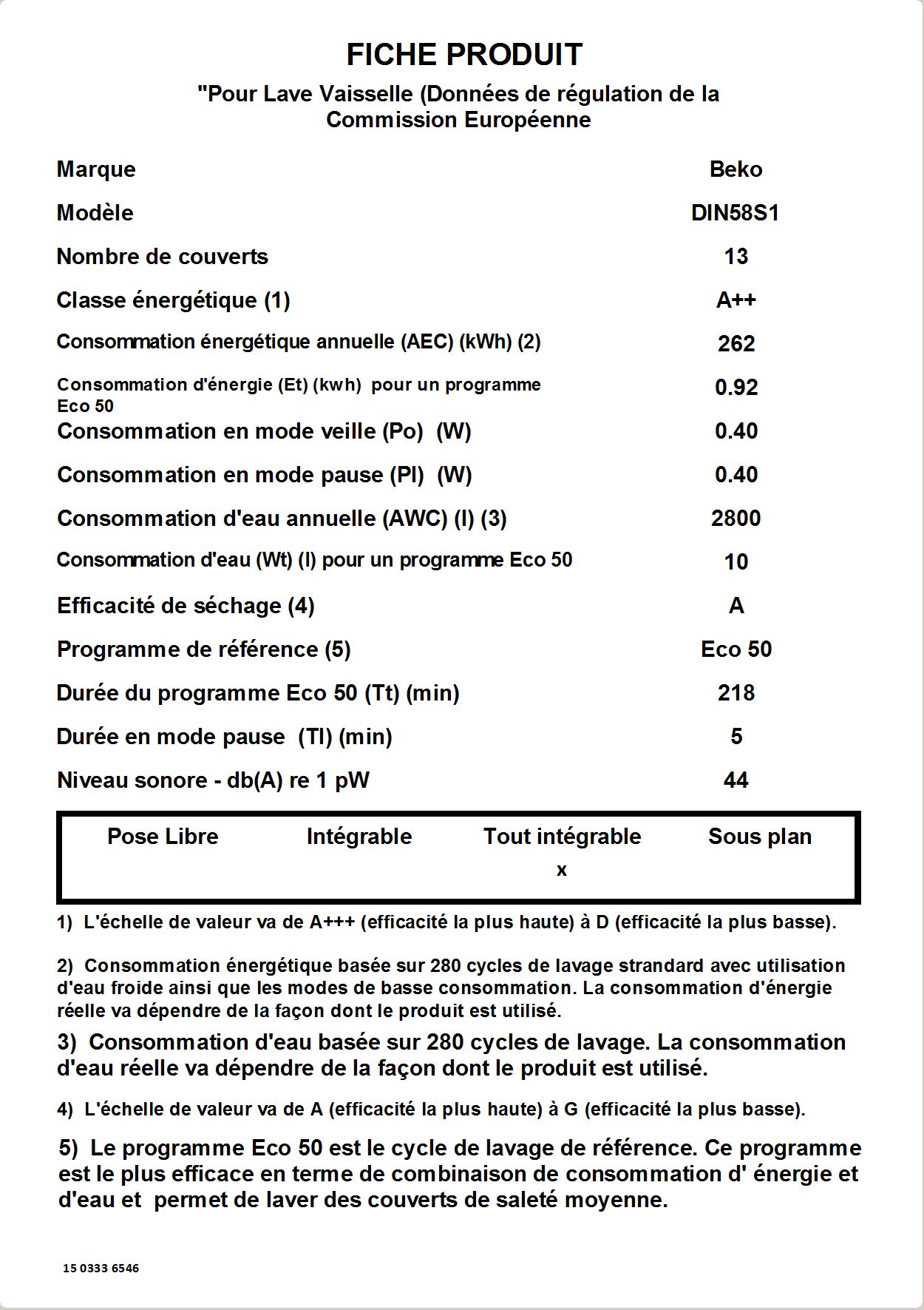 Lave Vaisselle Intégrable Din58s1 Beko
