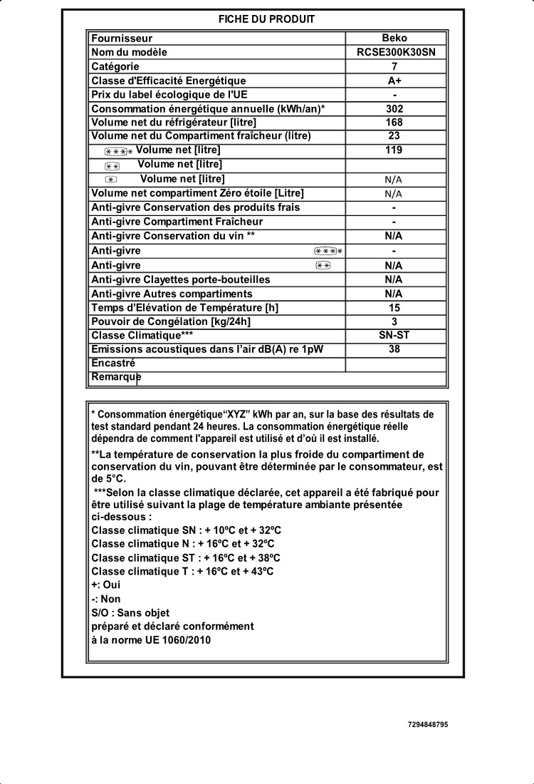 Beko Réfrigérateur - Combiné - 4 Tiroirs 287L - Beko - RCSE300 - Argent -  Prix pas cher