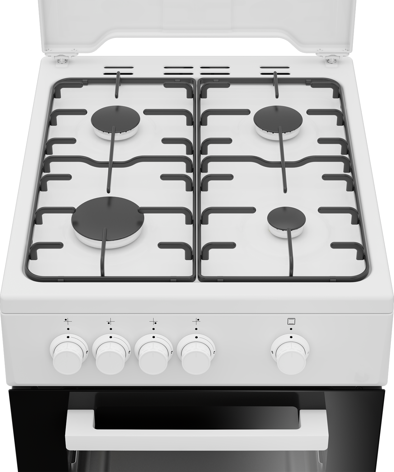 Cuisinière à Gaz Nikkei 4 Feux + Four électrique Avec Gril - Dimensions 50x50 Cm, Couleur Blanche - Classe A, Capacité Four 48L