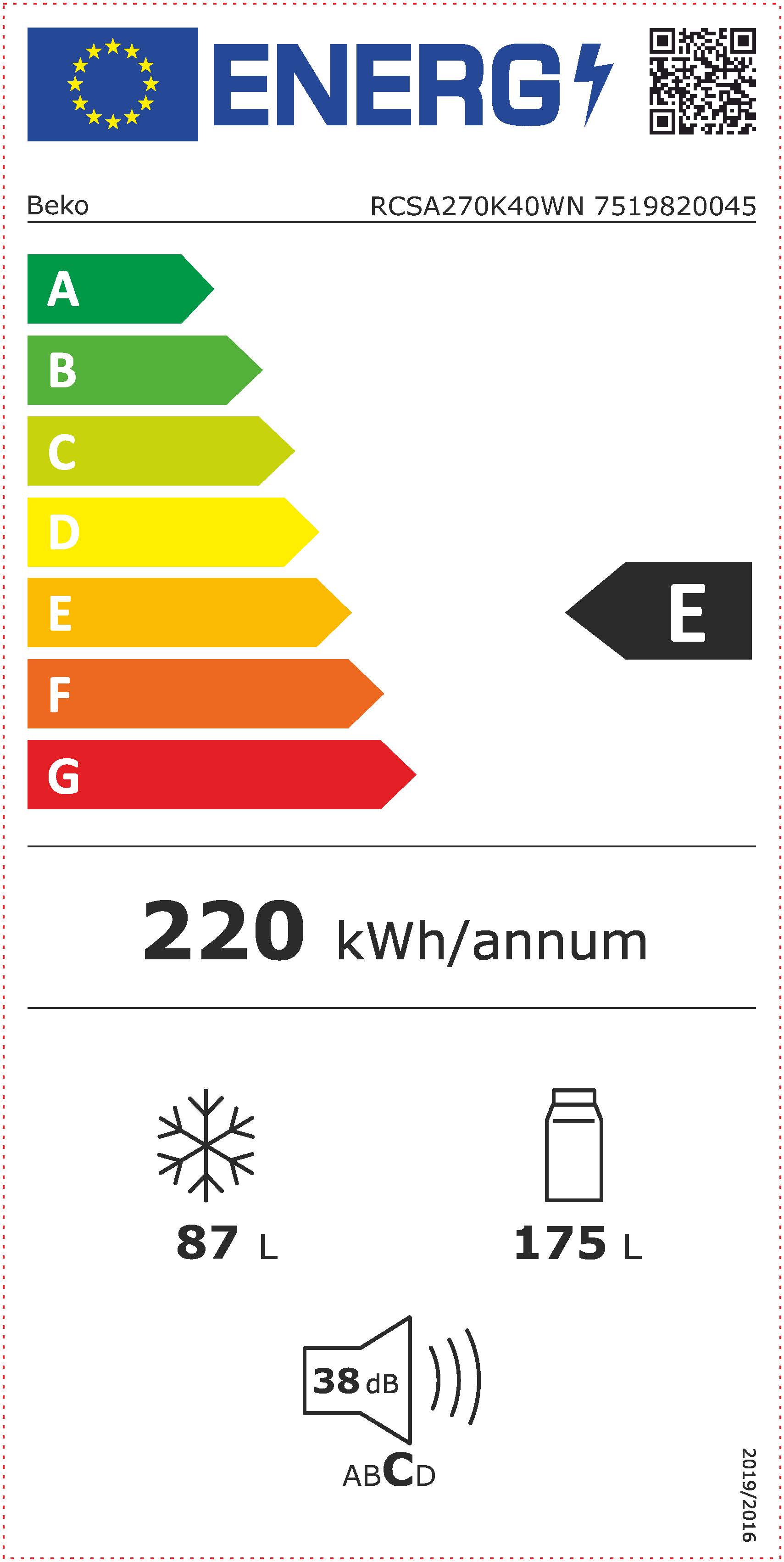 Réfrigérateur Beko RCSA270K40WN - Blanc - 170,8 Cm - Classe E - Neuf Avec Défauts Esthétiques