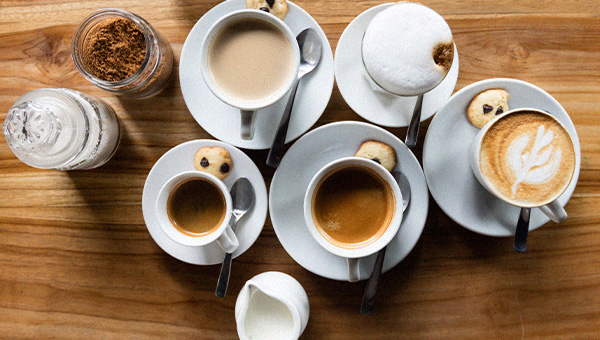 tous les types de cafés vus du dessus 