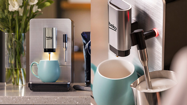 Machine expresso Beko vu de près pour mettre en avant sa taille compacte