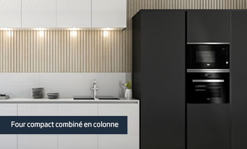 Four compact et four combiné Beko dans une cuisine noire en blanche tendance 2021