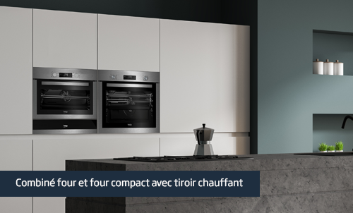 Four placé à hauteur Beko dans une cuisine moderne verte tendance 2021