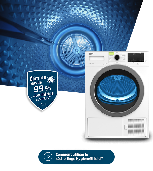 Vue intérieure du sèche-linge HygieneShield doté de rayons UV-C